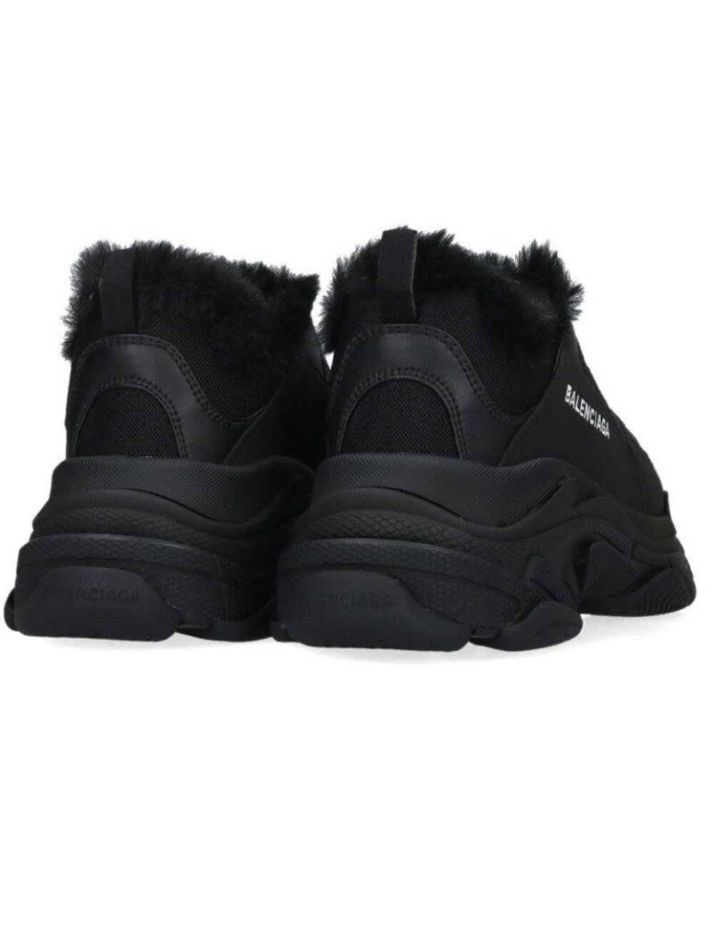 Balenciaga Triple S Fur Lace Up Sneakers - Picture 2 of 5